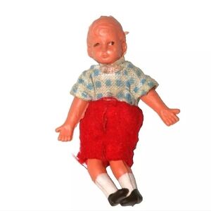 Old Caco flexible doll, son figure w/ red shorts, Vintage Collectible Toy